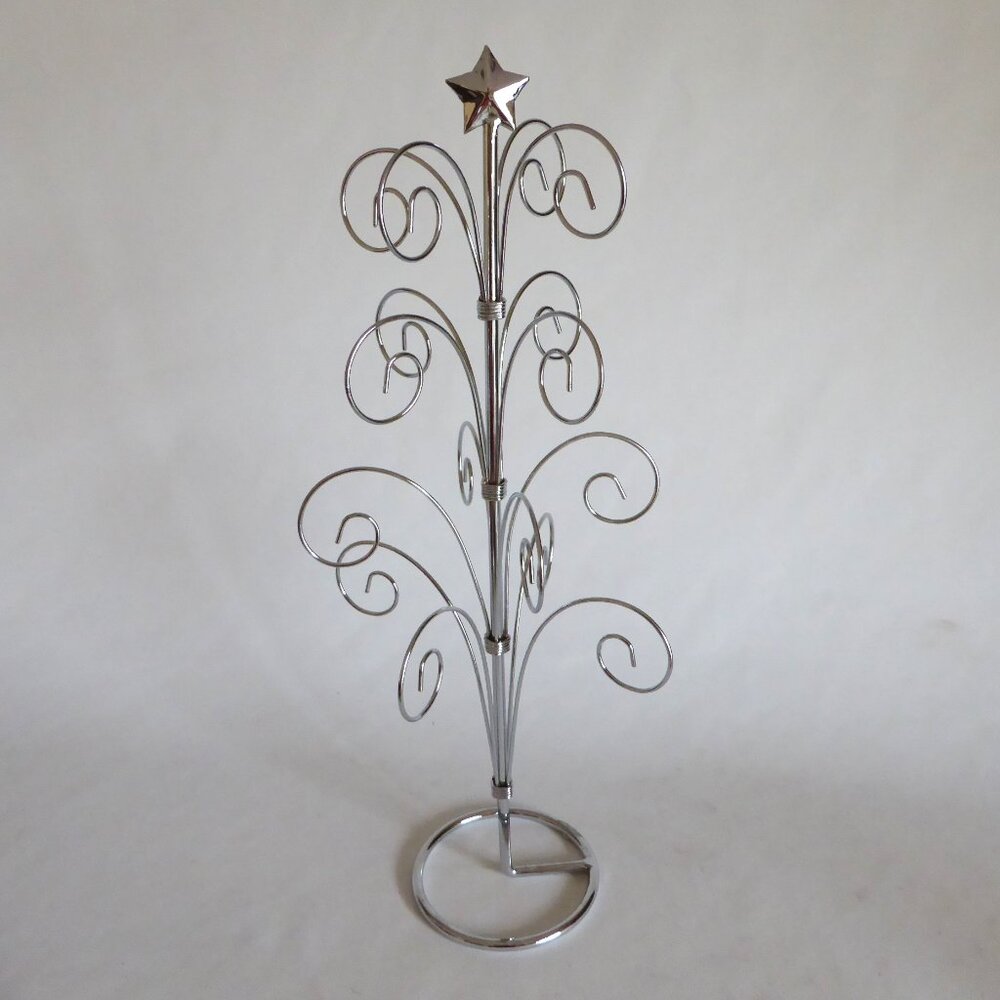 NEW 16” CHRISTMAS SILVER CHROME ORNAMENT GREETING CARD HOLDER DISPLAY STAND